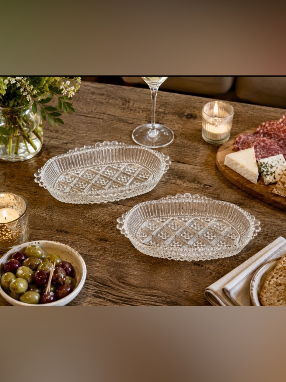 Antique EAPG Clear Pressed Glass Oval Relish Dishes - Set of 2 (Circa 1900)